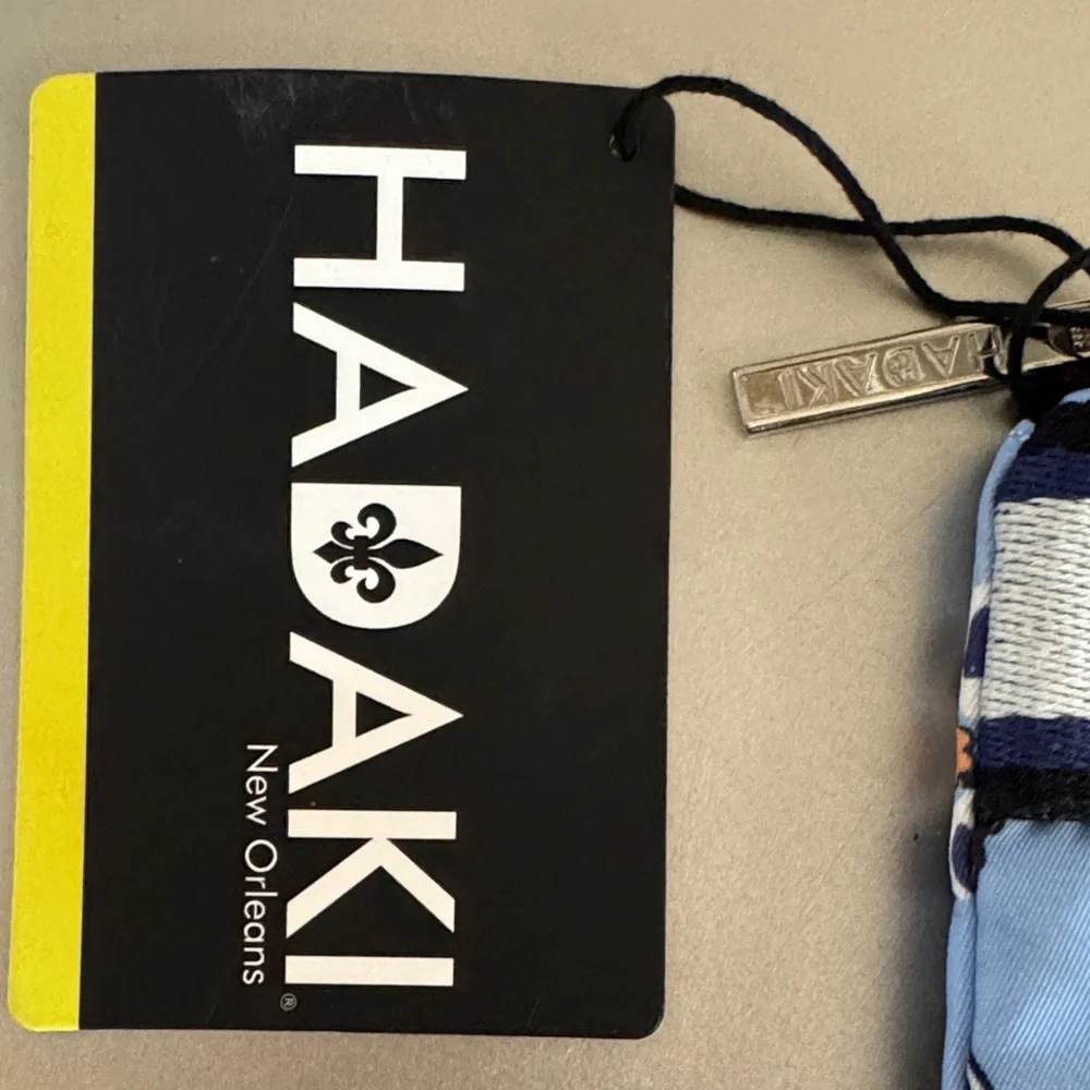 Haakii Light Blue Floral Wristlet Clutch with Striped Trim